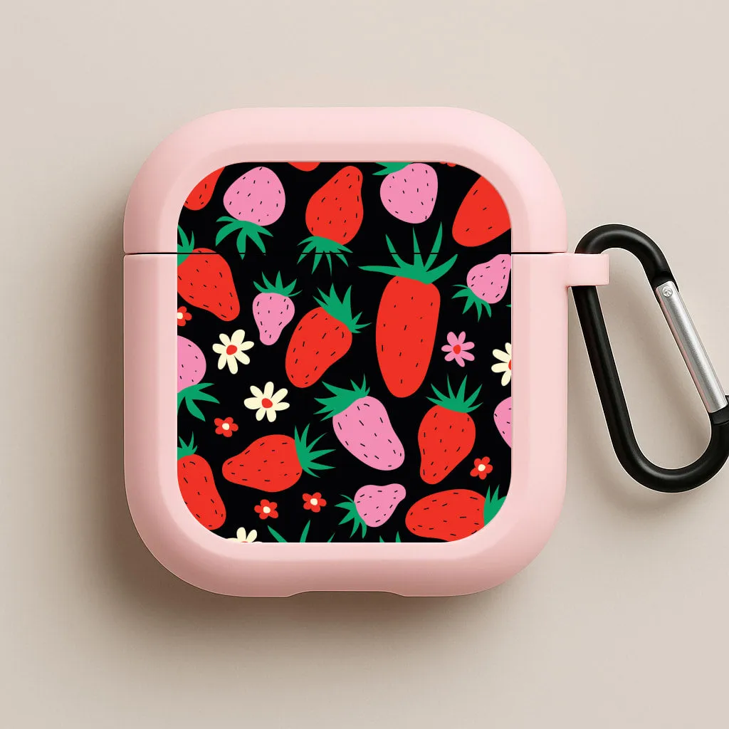 Abstract Strawberries Pattern AirPods Case portable pastel neon silicone protector