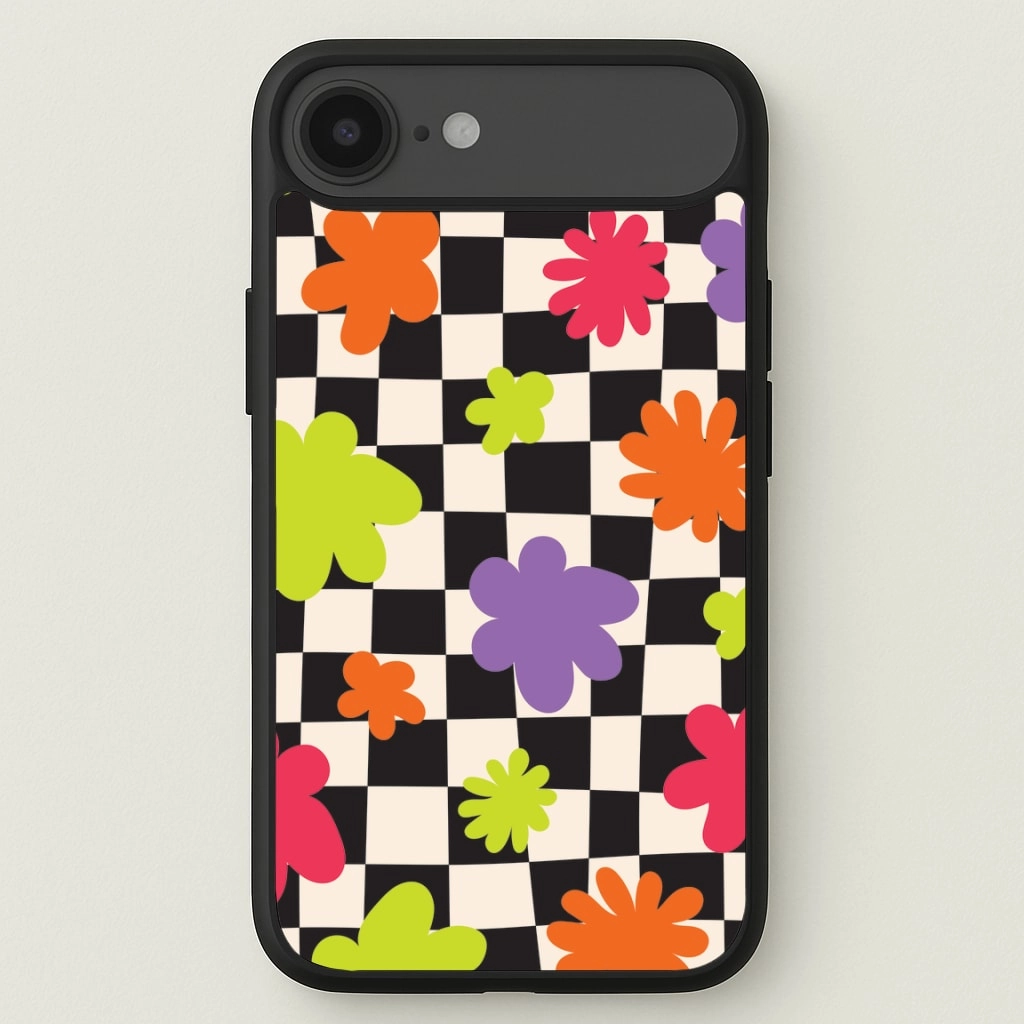 Abstract Flowers Checkered Pattern Phone Case Premium Grip Modern Touch
