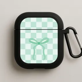 Checkered Coquette Bow Cyan AirPods Case fashion hybrid cover