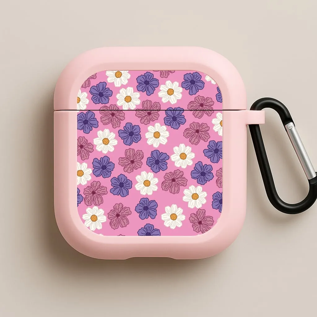 soft flexible commuter travel cover vivid color pattern airpods shell Pink, Purple And White Flowers - Floral Patterns AirPods Case