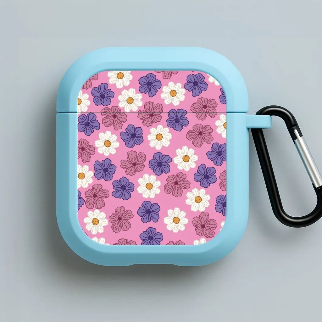 Pink, Purple And White Flowers - Floral Patterns AirPods Case Simple Carry Design