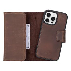 Tudor Tri-Fold Leather Wallet Case ?C iPhone 16 Pro Max, Distressed Coffee Refined Craftsmanship Protective Layering