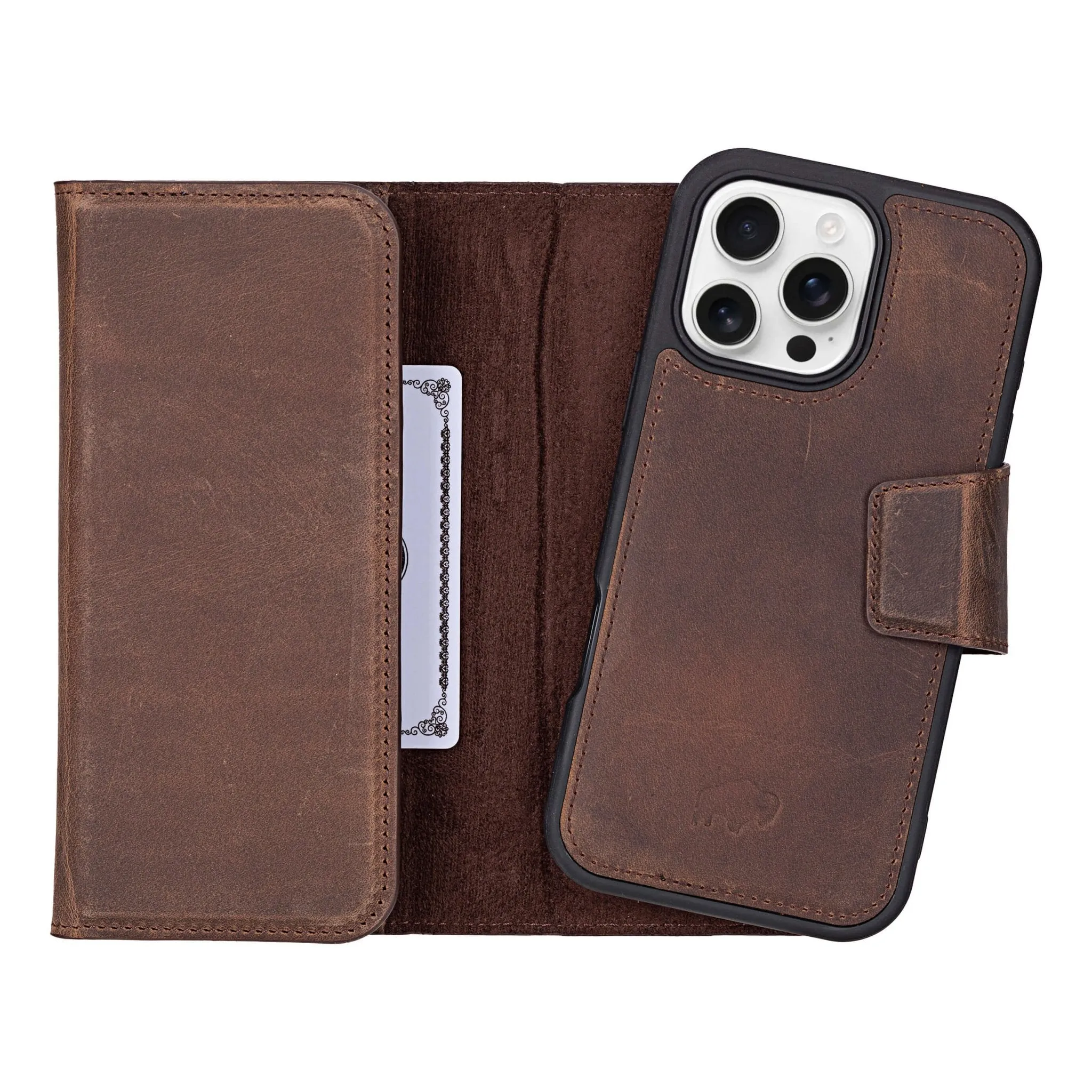 Tudor Tri-Fold Leather Wallet Case ?C iPhone 16 Pro Max, Distressed Coffee Refined Craftsmanship Protective Layering