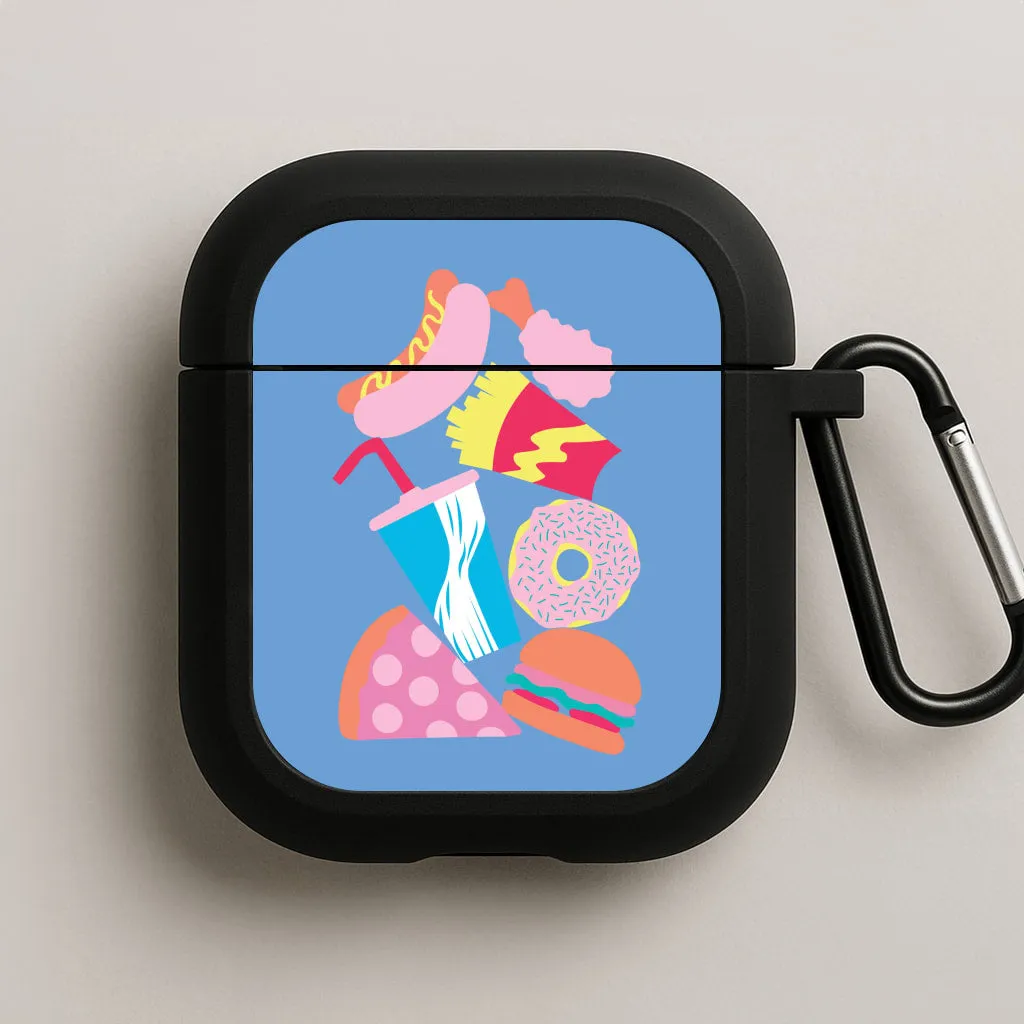 All The Foods - Fast Food Patterns AirPods Case custom name airpods case compact handmade neon leather case