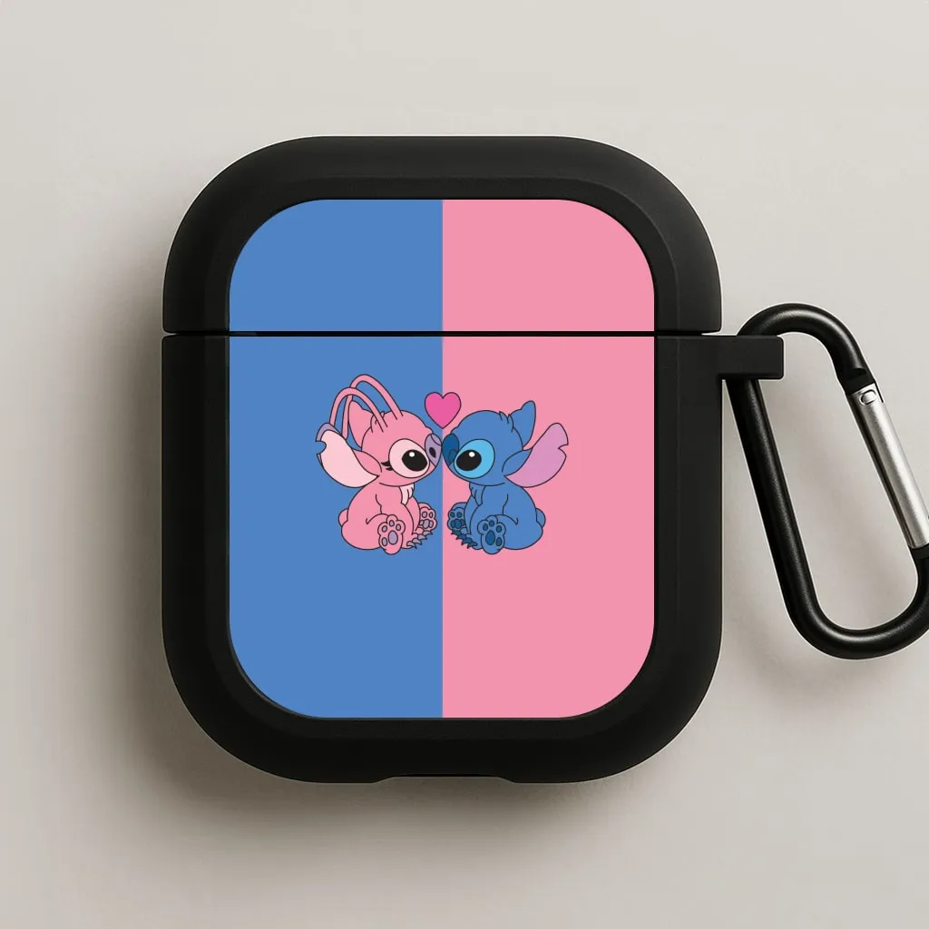 sleek pastel leather airpods shell durable handmade leather shell Angel And Blue Alien - Pink Alien AirPods Case