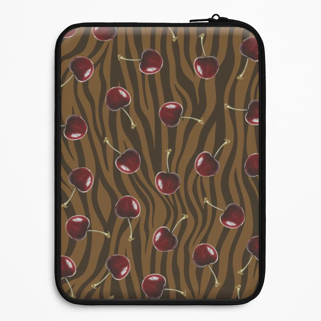 Minimal Build Texture Smooth Finish Animal Print With Cherries Pattern Laptop Sleeve