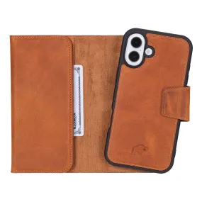 Modern Detail Tudor Tri-Fold Leather Wallet Case ?C iPhone 16 Plus, Golden Brown