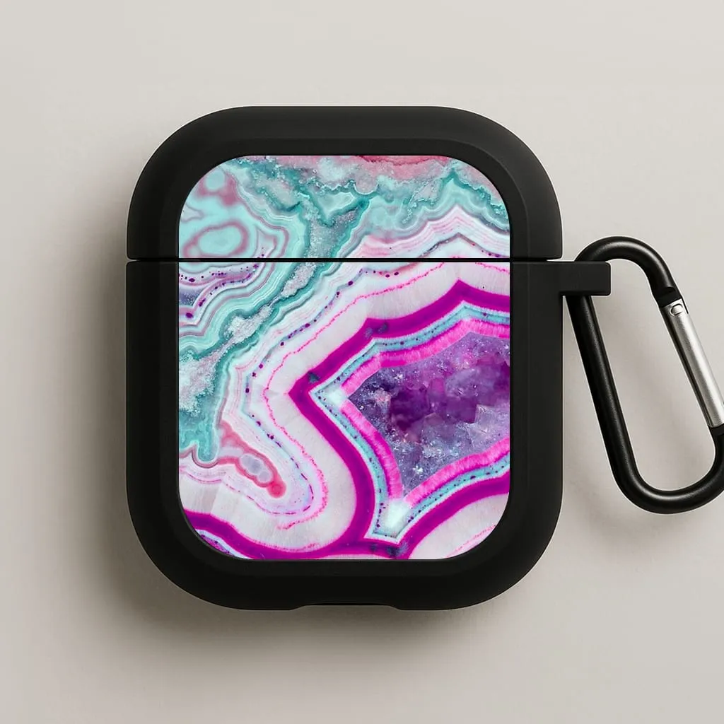 Secure Clip Attachment Purple Geode Pattern AirPods Case