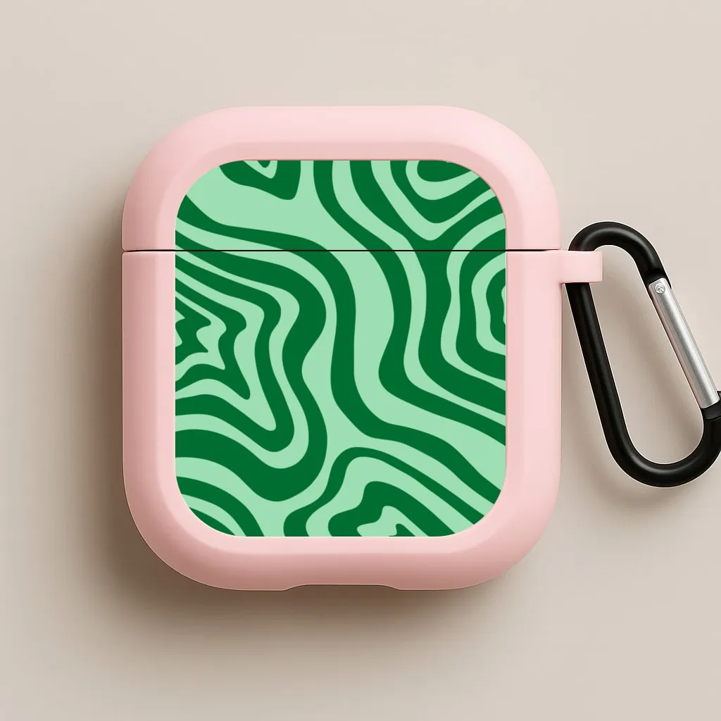 strong anti slip coating soft flexible commuter travel cover Green Abstract Halloween  AirPods Case