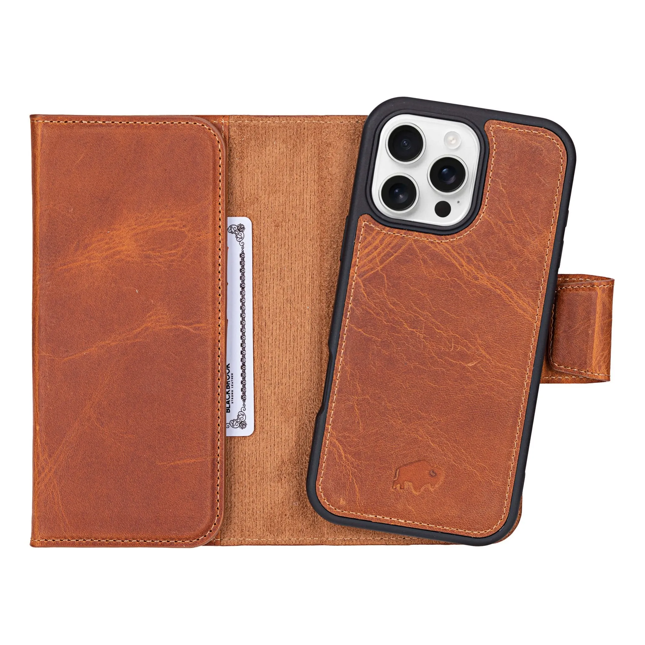 Tudor Tri-Fold Leather Wallet Case ?C iPhone 16 Pro Max, Golden Brown Comfort Accessory Bold Look