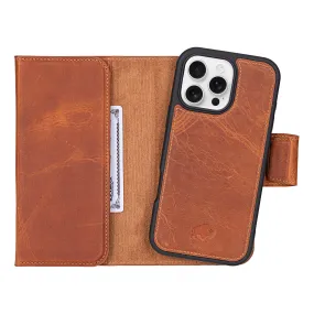 Tudor Tri-Fold Leather Wallet Case ?C iPhone 16 Pro Max, Golden Brown Comfort Accessory Bold Look