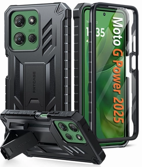 FNTCASE For Moto G Power 5G 2025 6.8 Inch Phone Case: Military Grade Shockproof with Built-in Screen Protector and Kickstand Protective Design Texture