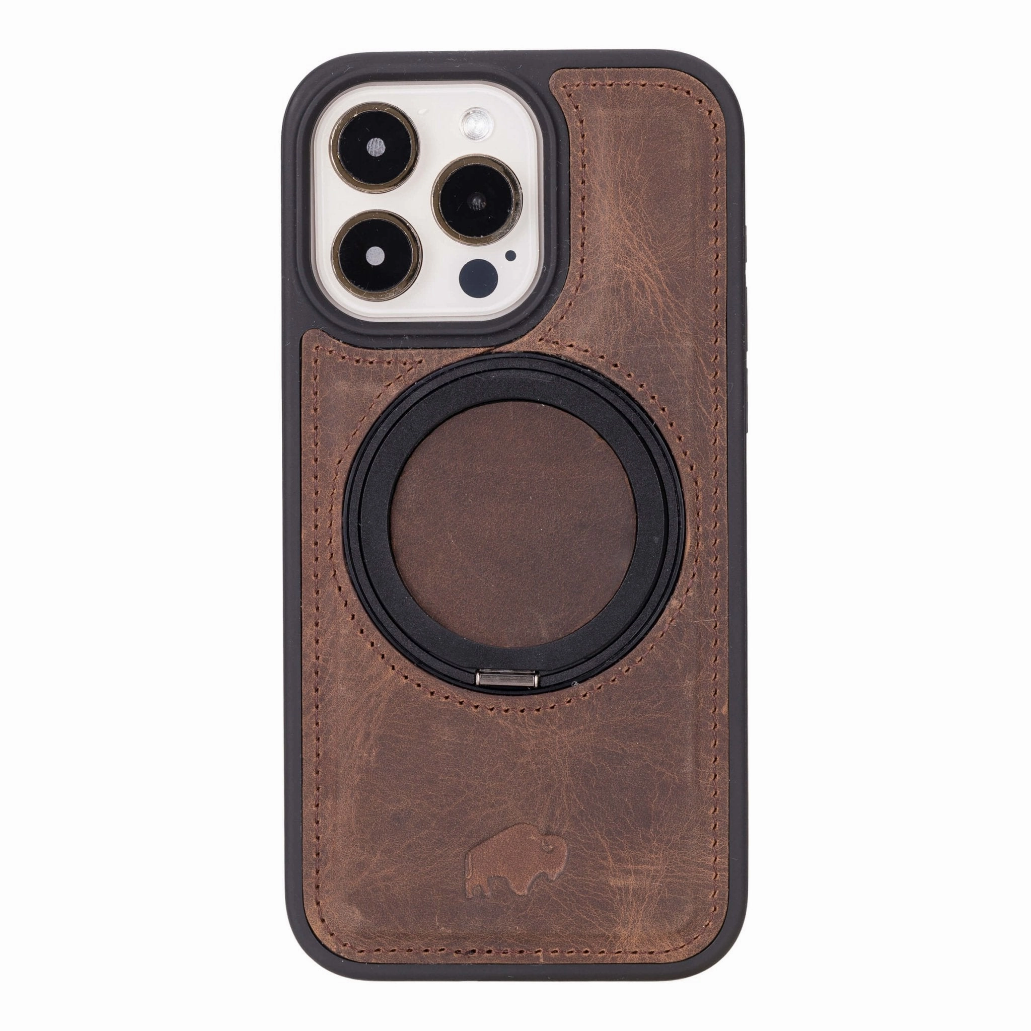 Protective Lining Comfort grip design Loop Leather Snap-On Case ?C iPhone 15 Pro Max, Distressed Coffee