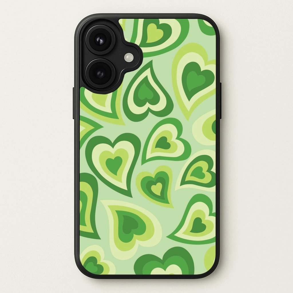 Flexible Texture Premium Detail Finish Green Hearts - Trippy Patterns Phone Case
