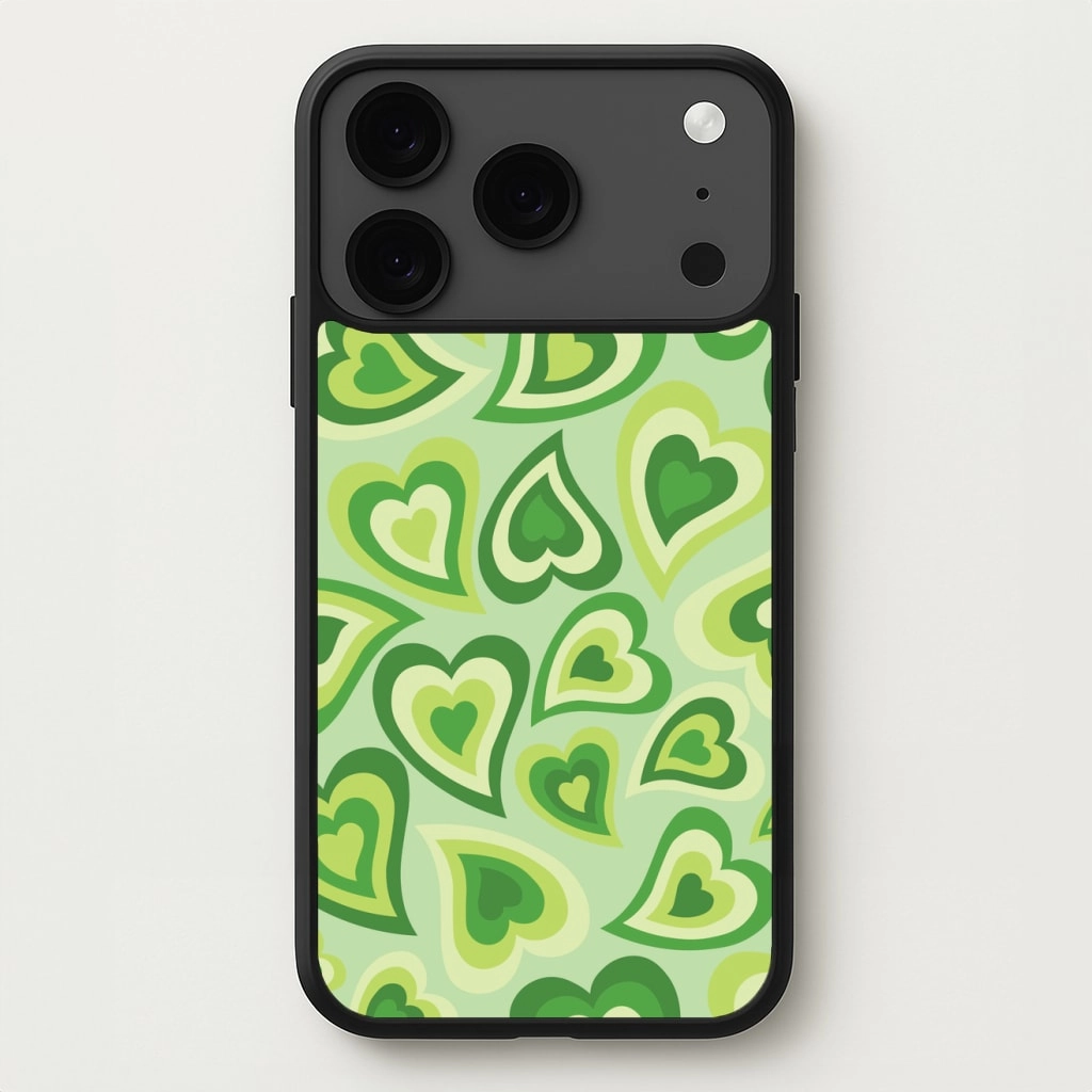 Hybrid Edge Finish Anti Scratch Layer Green Hearts - Trippy Patterns Phone Case