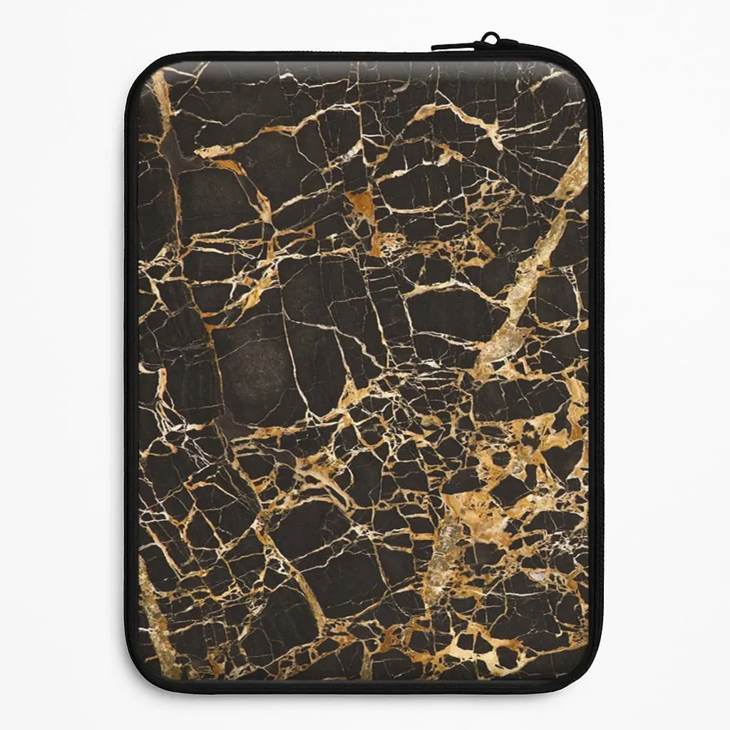 Gloss Surface Urban Design Black & Gold Marble Pattern Laptop Sleeve