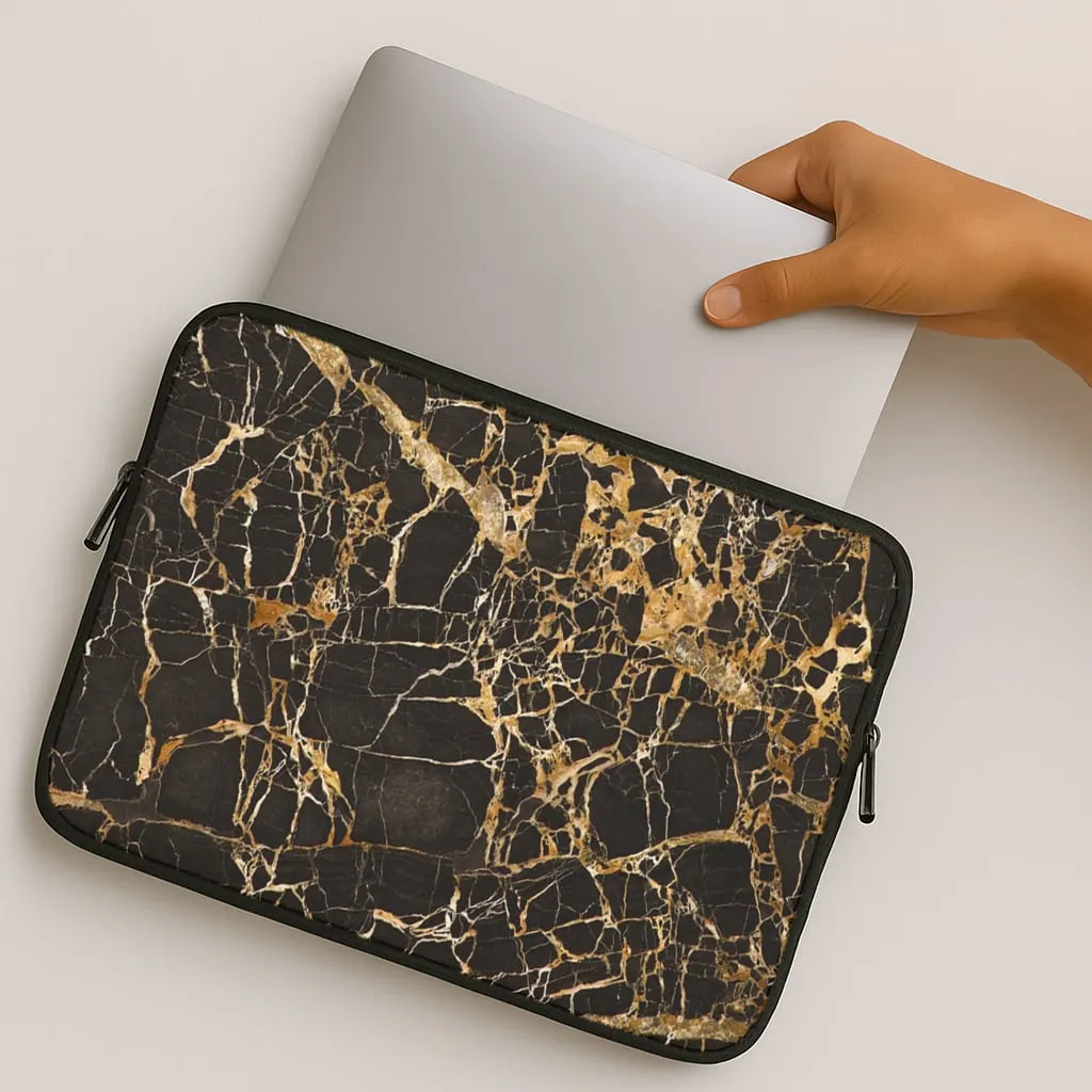 Portable Grip Black & Gold Marble Pattern Laptop Sleeve