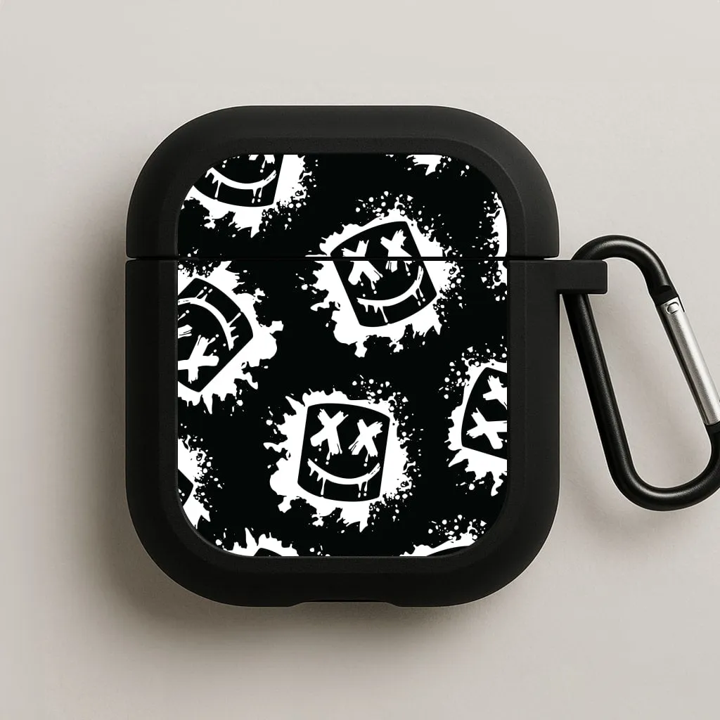Black And White Helmet DJ Pattern AirPods Case Portable Gadget Storage Lightweight Rubber Case