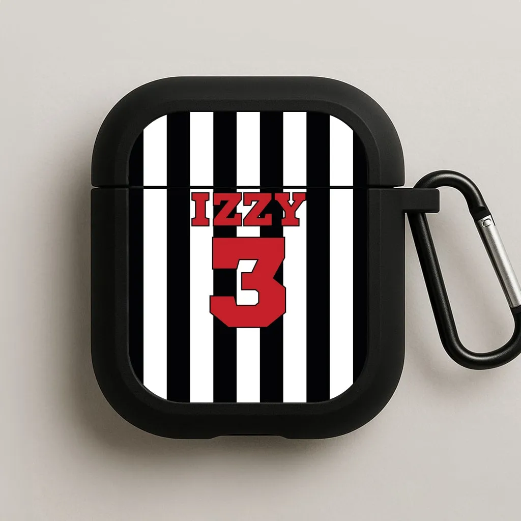 airpods case for outdoors Black And White Stripes - Personalised Football   AirPods Case