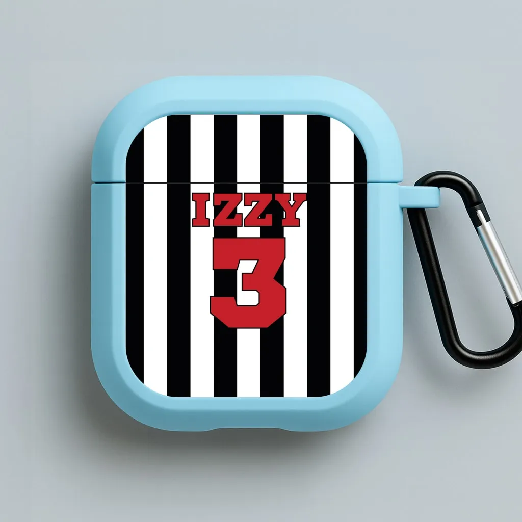 Black And White Stripes - Personalised Football   AirPods Case dust and scratch protection protective earbuds shell