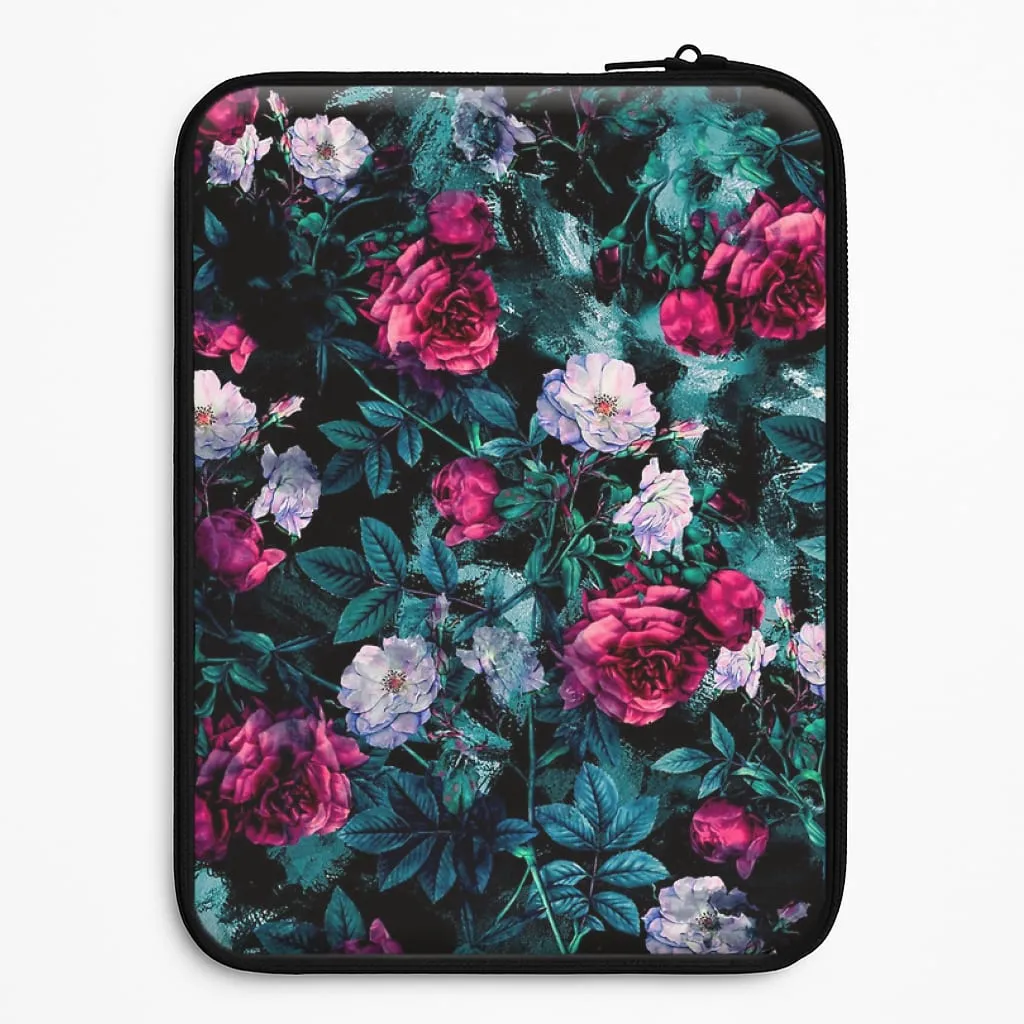Black Floral Pattern Laptop Sleeve Flexible Comfort