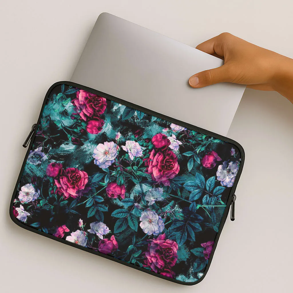 Elegant Build Texture Black Floral Pattern Laptop Sleeve