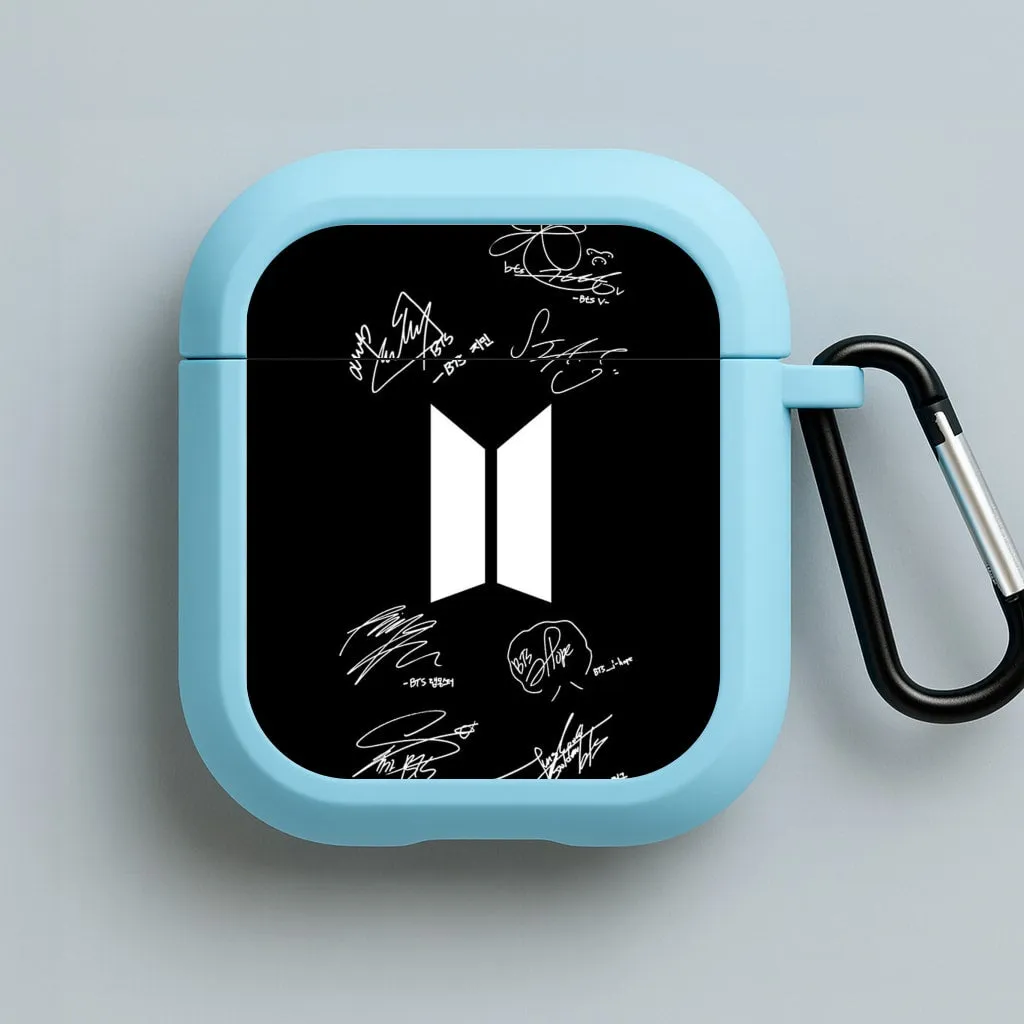 strong grip texture case portable everyday cover Black K-Pop Band Logo and Signatures AirPods Case