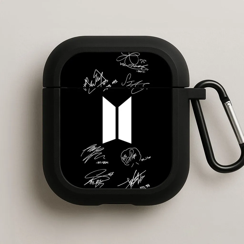 Black K-Pop Band Logo and Signatures AirPods Case fashion soft touch airpods case Creative Silicone Cover