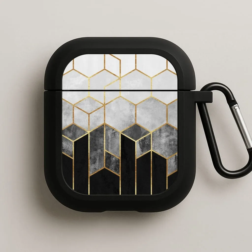 Black White & Gold Honeycomb Pattern AirPods Case custom engraved pocket silicone shell