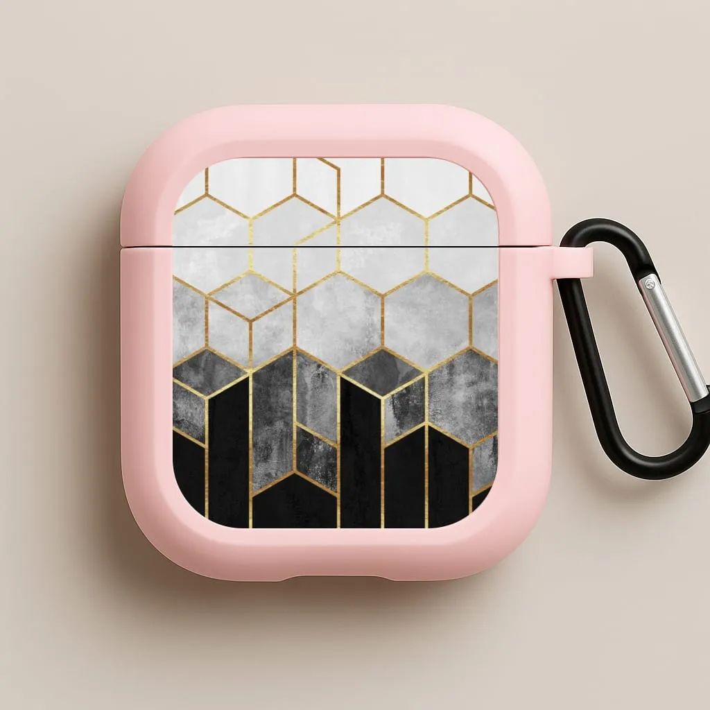 sleek commuter neon leather airpods case Water Resistant Pouch Black White & Gold Honeycomb Pattern AirPods Case