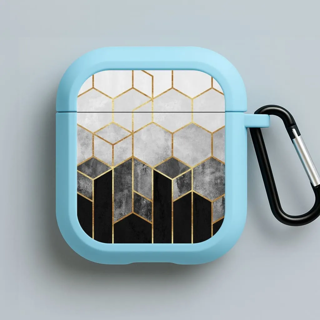 Black White & Gold Honeycomb Pattern AirPods Case durable magnetic airpods case