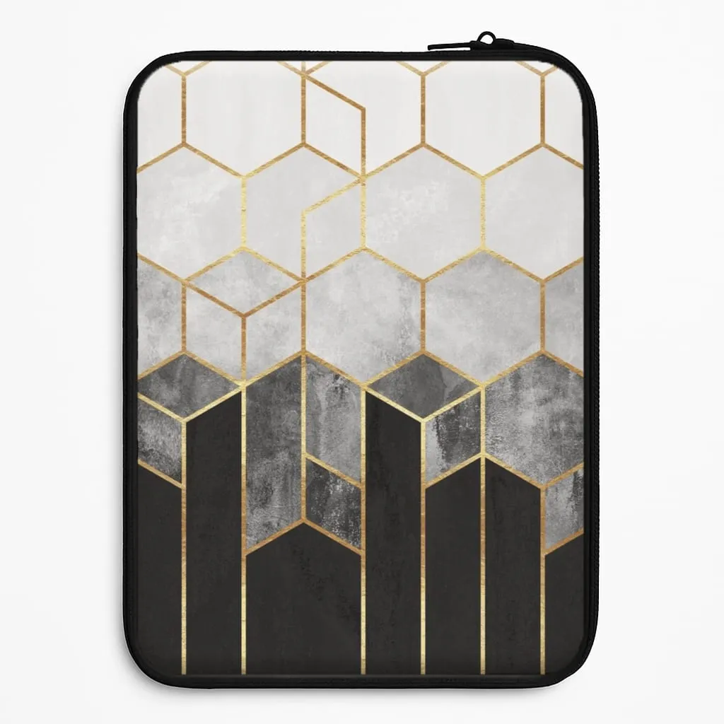 Black White & Gold Honeycomb Pattern Laptop Sleeve Soft Grip Layer Fashion Accent
