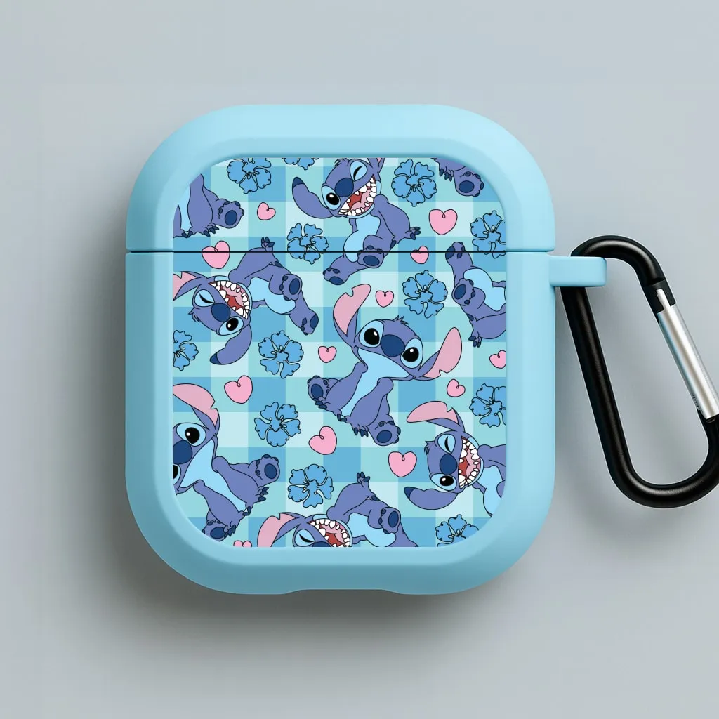 Blue Alien And Hearts Pattern AirPods Case soft flexible silicone protector Soft Texture Organizer