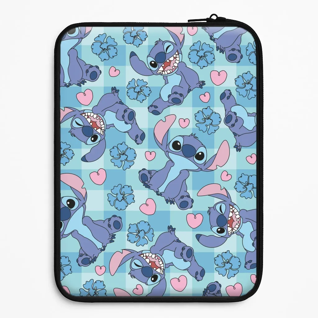 Soft Touching Blue Alien And Hearts Pattern Laptop Sleeve