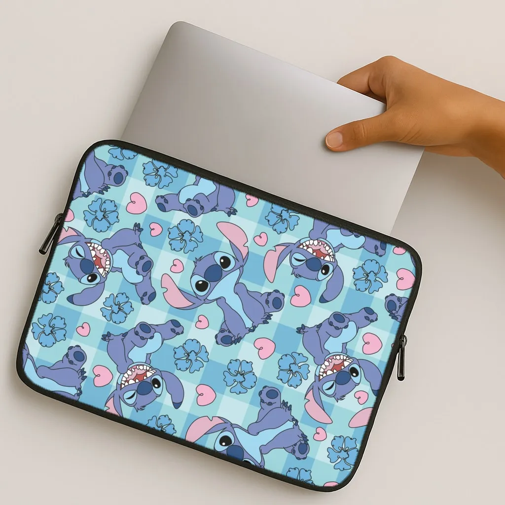 Blue Alien And Hearts Pattern Laptop Sleeve Premium Look Comfort Shield