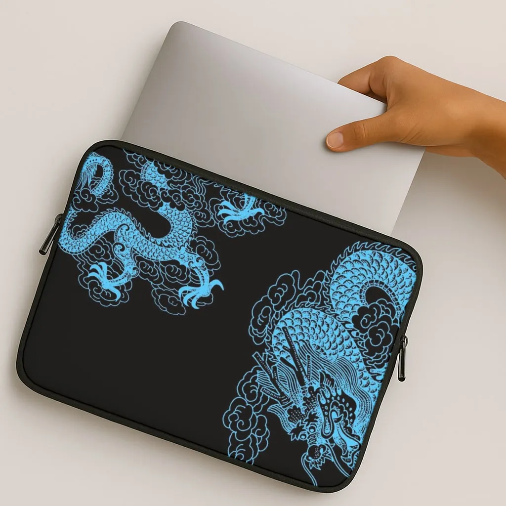 Protective Form Fit Polished Finish Texture Blue Dragon Laptop Sleeve