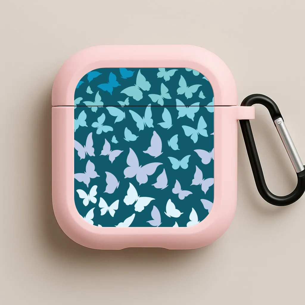 Blue Gradient Butterfly - Butterfly Patterns AirPods Case Soft Grip Protector Travel Smart Organizer