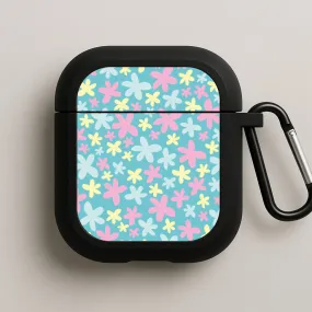 Blue, Pink And Yellow Flowers - Spring Patterns AirPods Case Portable Design Bag Compact Charging Pouch