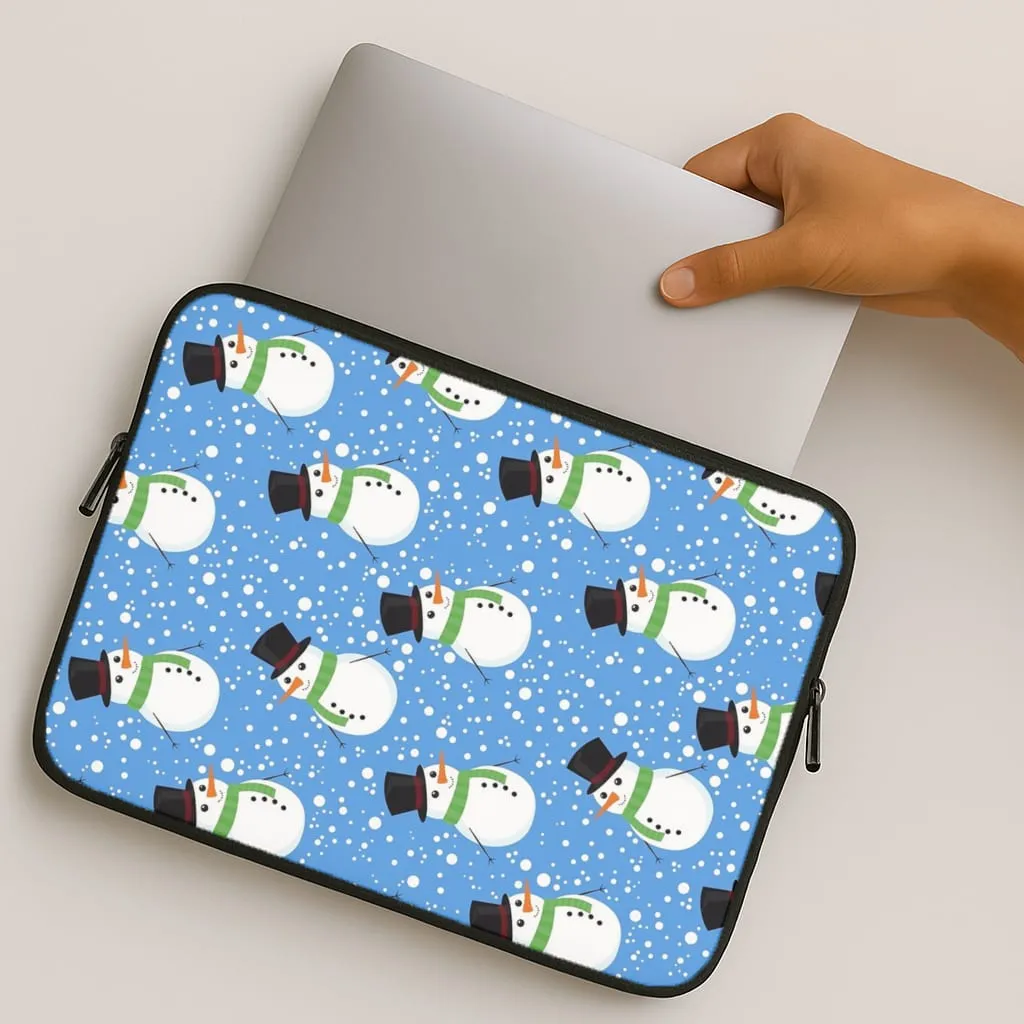 Blue Snowman Pattern Laptop Sleeve Colorful Design