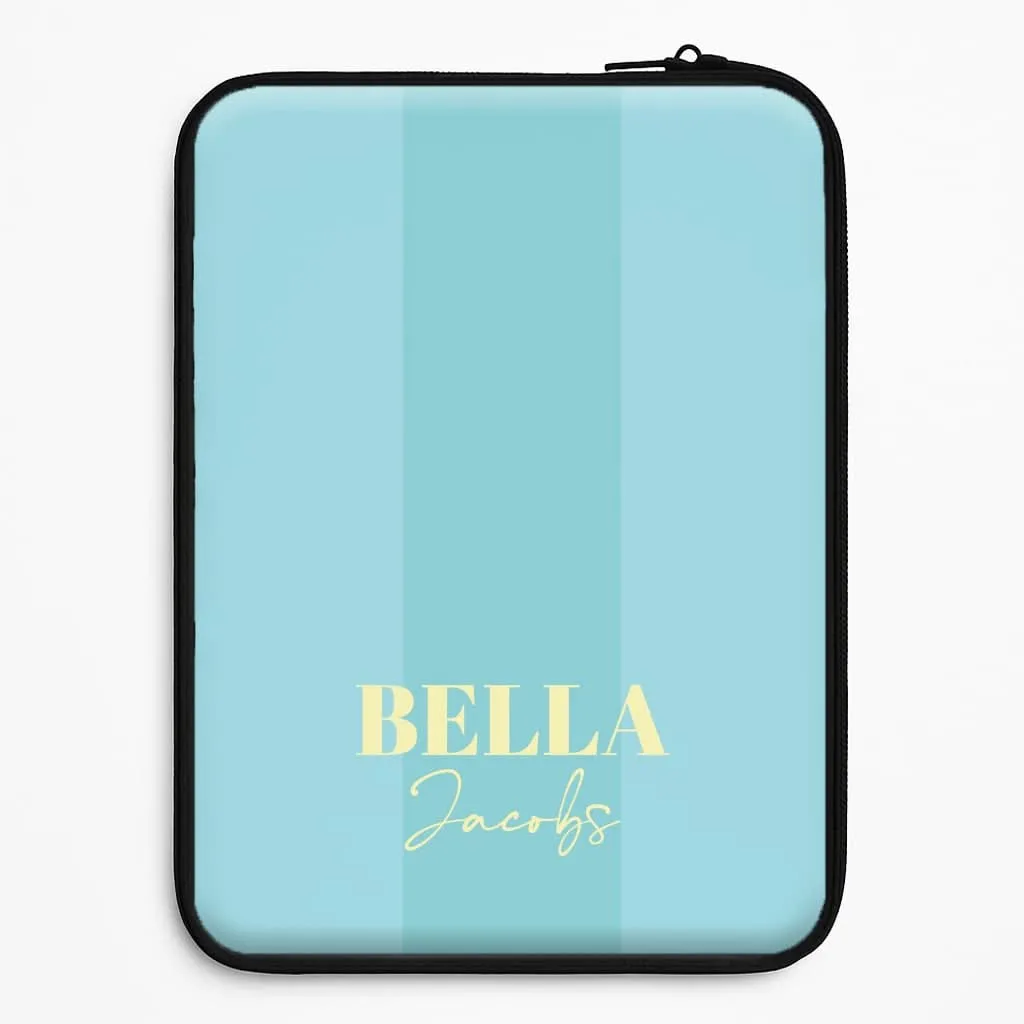 Matte Shield Layer Refined Protection Blue Stripe Personalised Name Laptop Sleeve