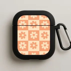 Checkered Flowers Orange AirPods Case premium textured airpods case