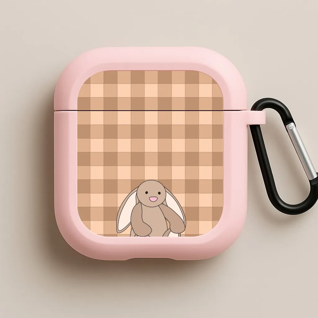 Fashion Travel Organizer soft touch earbuds case Bunny Checkered Pattern AirPods Case