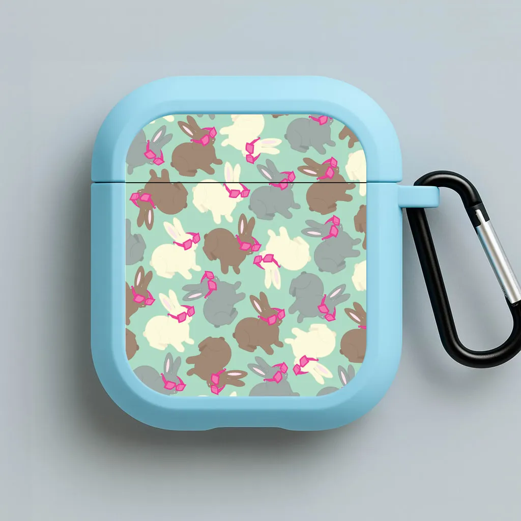 Protective Smooth Shell custom printed airpods case Bunny With Glasses Pattern AirPods Case