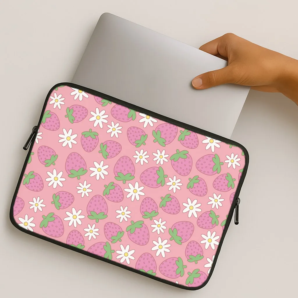 Luxury Texture Pink Strawberries - Spring Patterns Laptop Sleeve