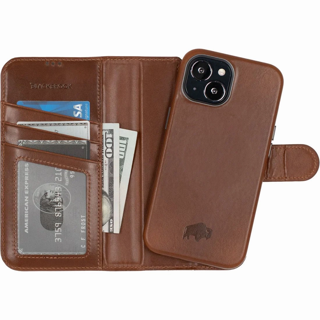 Carson Detachable Leather Wallet Case ?C iPhone 14 Plus, Burnished Tan Smooth Grip Layer