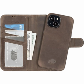 Customizable Option Carson Detachable Leather Wallet Case ?C iPhone 14 Plus, Distressed Coffee