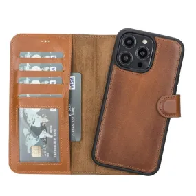 Refined Finish Carter Detachable Leather Wallet Case ?C iPhone 14 Pro, Rustic Tan