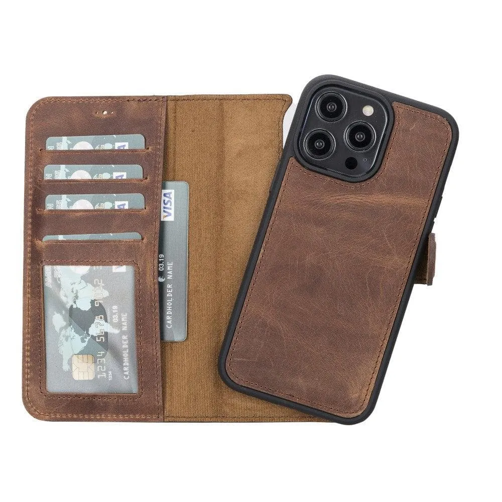 Carter Detachable Leather Wallet Case ?C iPhone 14, Saddle Brown Comfort Texture
