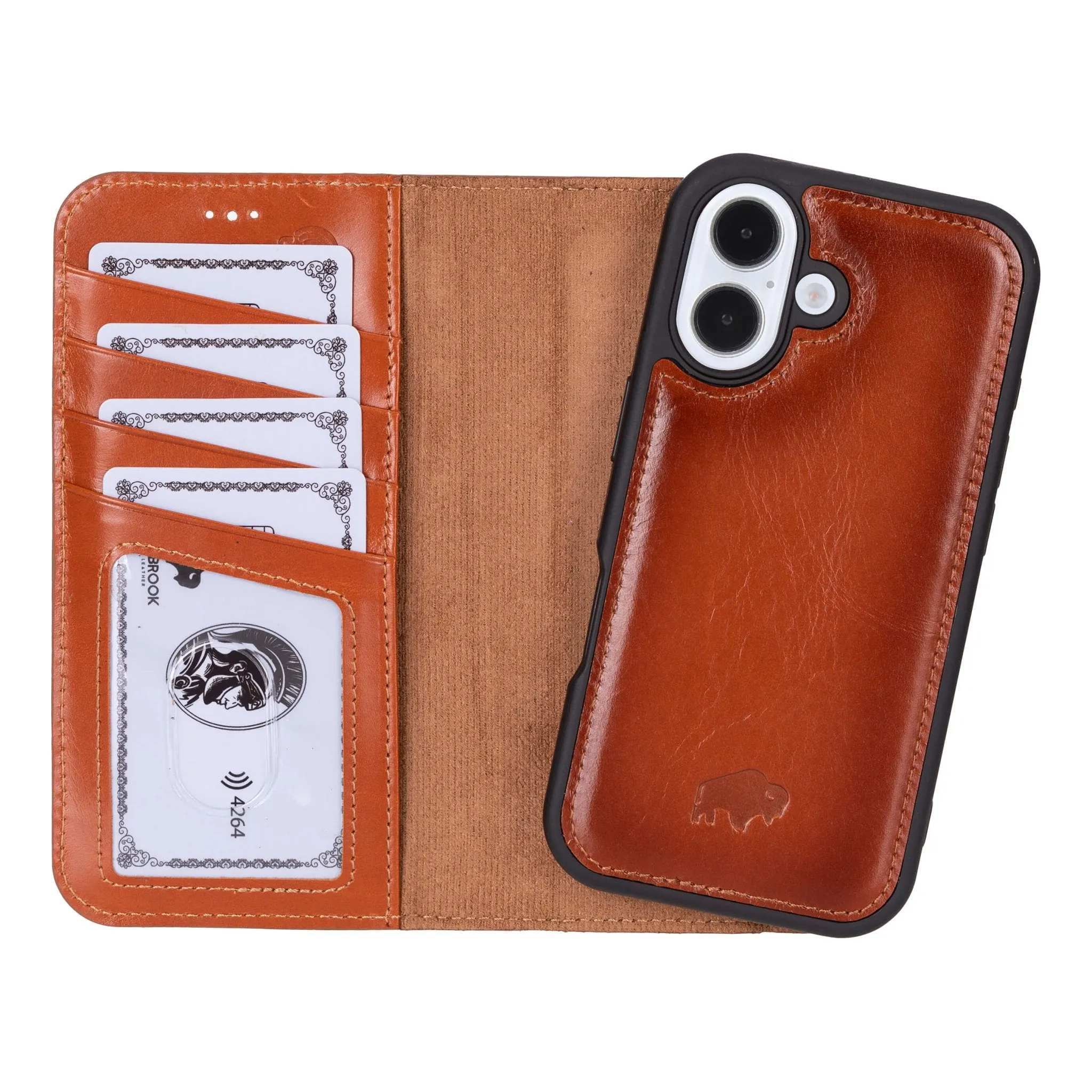 Minimal Surface Light Form Carter Detachable Leather Wallet Case ?C iPhone 16, Burnished Tan