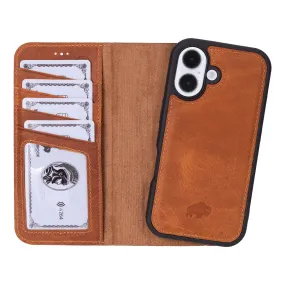 Carter Detachable Leather Wallet Case ?C iPhone 16, Golden Brown Luxury Grip Soft Texture